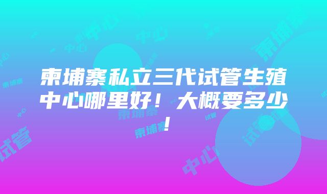 柬埔寨私立三代试管生殖中心哪里好！大概要多少！