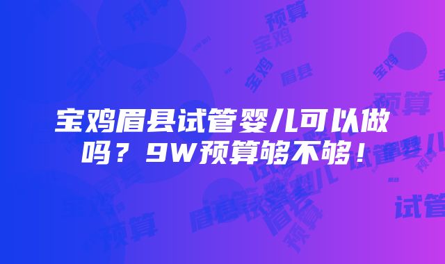 宝鸡眉县试管婴儿可以做吗？9W预算够不够！