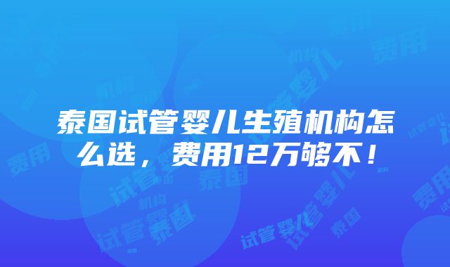 泰国试管婴儿生殖机构怎么选，费用12万够不！