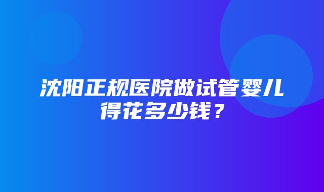 沈阳正规医院做试管婴儿得花多少钱？