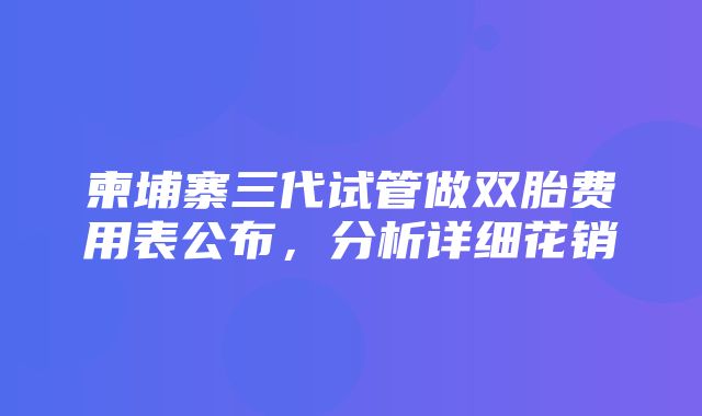 柬埔寨三代试管做双胎费用表公布，分析详细花销