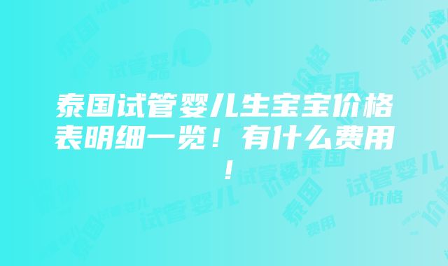 泰国试管婴儿生宝宝价格表明细一览！有什么费用！