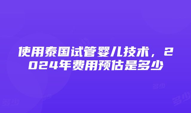 使用泰国试管婴儿技术，2024年费用预估是多少