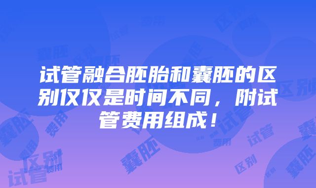 试管融合胚胎和囊胚的区别仅仅是时间不同，附试管费用组成！