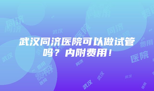 武汉同济医院可以做试管吗？内附费用！