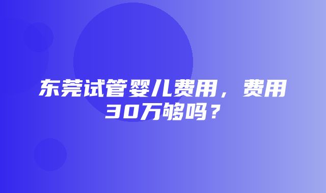 东莞试管婴儿费用，费用30万够吗？