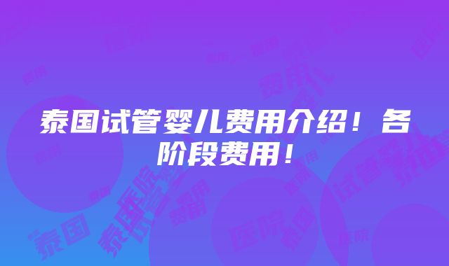 泰国试管婴儿费用介绍！各阶段费用！