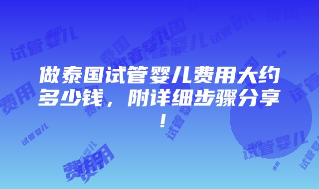 做泰国试管婴儿费用大约多少钱，附详细步骤分享！