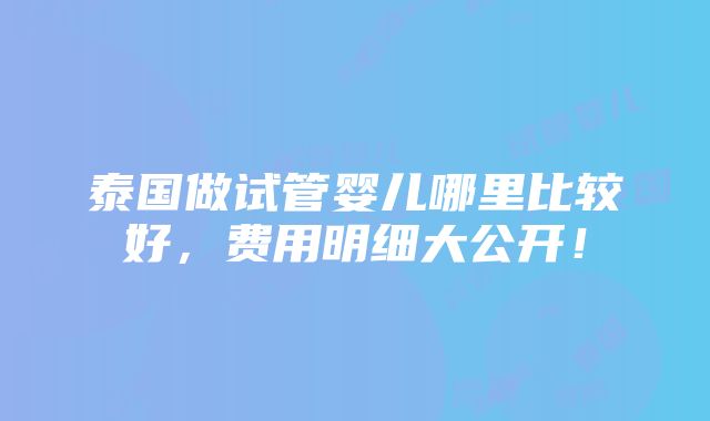 泰国做试管婴儿哪里比较好，费用明细大公开！