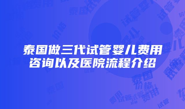 泰国做三代试管婴儿费用咨询以及医院流程介绍