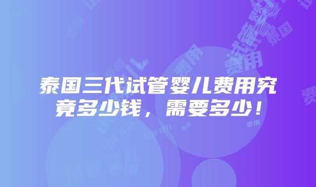 泰国三代试管婴儿费用究竟多少钱，需要多少！