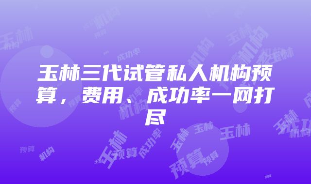 玉林三代试管私人机构预算，费用、成功率一网打尽