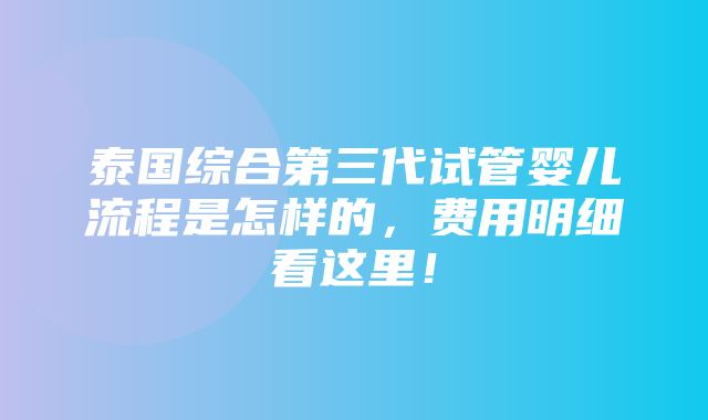 泰国综合第三代试管婴儿流程是怎样的，费用明细看这里！