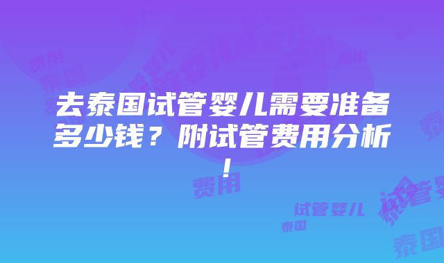 去泰国试管婴儿需要准备多少钱？附试管费用分析！