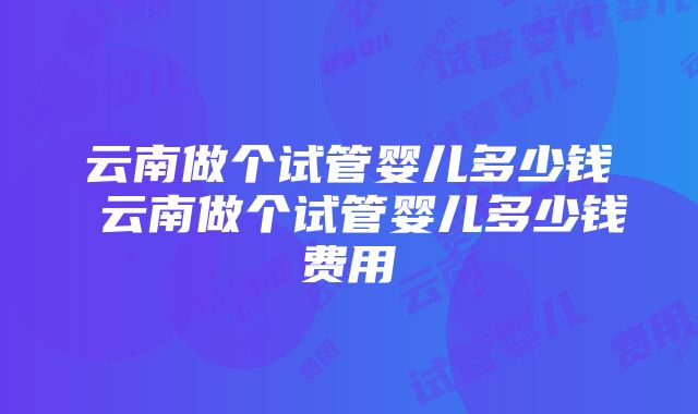 云南做个试管婴儿多少钱 云南做个试管婴儿多少钱费用