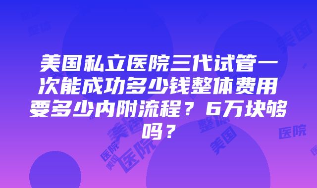 美国私立医院三代试管一次能成功多少钱整体费用要多少内附流程？6万块够吗？