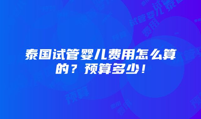 泰国试管婴儿费用怎么算的？预算多少！