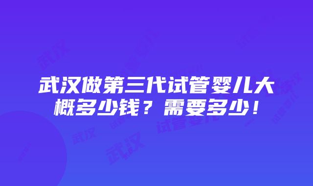 武汉做第三代试管婴儿大概多少钱？需要多少！