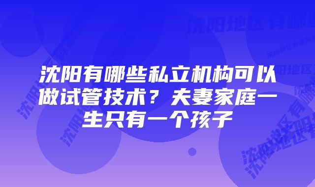 沈阳有哪些私立机构可以做试管技术？夫妻家庭一生只有一个孩子