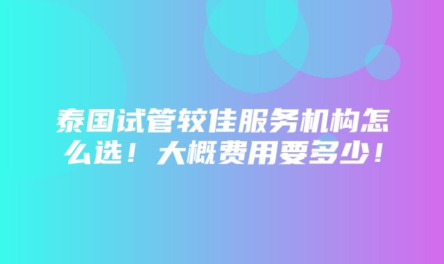 泰国试管较佳服务机构怎么选！大概费用要多少！