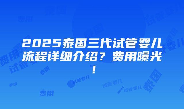 2025泰国三代试管婴儿流程详细介绍？费用曝光！