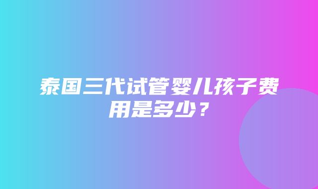 泰国三代试管婴儿孩子费用是多少？