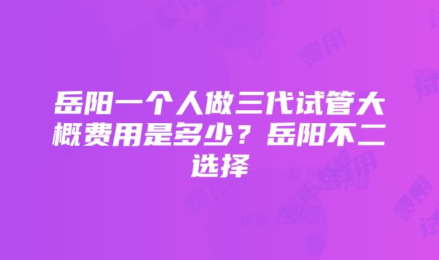 岳阳一个人做三代试管大概费用是多少？岳阳不二选择