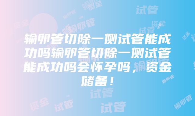 输卵管切除一侧试管能成功吗输卵管切除一侧试管能成功吗会怀孕吗，资金储备！