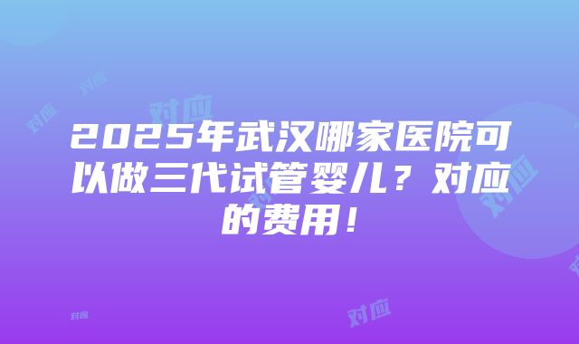 2025年武汉哪家医院可以做三代试管婴儿？对应的费用！