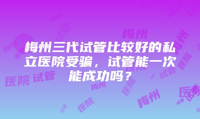 梅州三代试管比较好的私立医院受骗，试管能一次能成功吗？