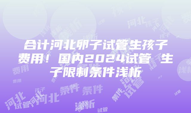 合计河北卵子试管生孩子费用！国内2024试管 生子限制条件浅析