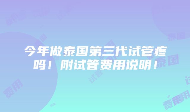 今年做泰国第三代试管疼吗！附试管费用说明！