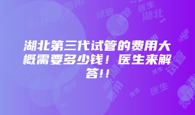 湖北第三代试管的费用大概需要多少钱！医生来解答!！