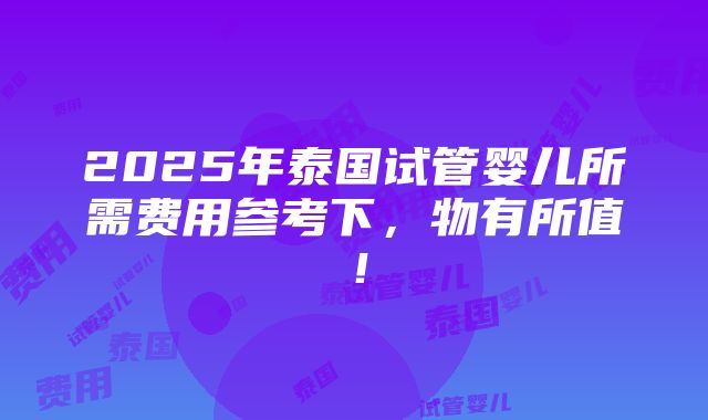 2025年泰国试管婴儿所需费用参考下，物有所值！