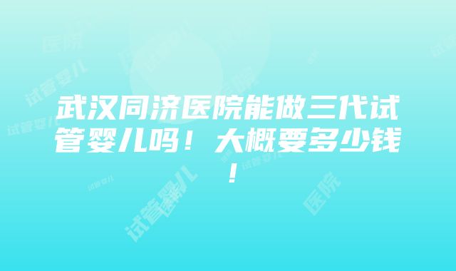 武汉同济医院能做三代试管婴儿吗！大概要多少钱！