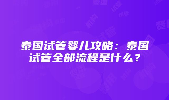 泰国试管婴儿攻略：泰国试管全部流程是什么？