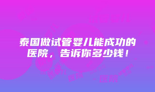 泰国做试管婴儿能成功的医院，告诉你多少钱！