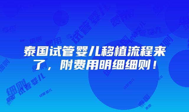 泰国试管婴儿移植流程来了，附费用明细细则！