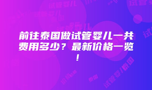 前往泰国做试管婴儿一共费用多少？最新价格一览！