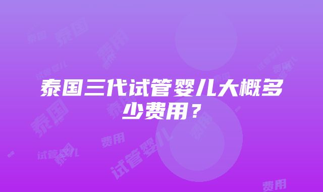 泰国三代试管婴儿大概多少费用？