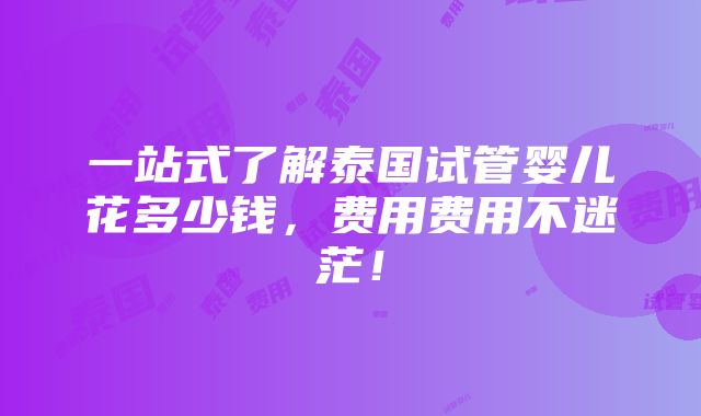 一站式了解泰国试管婴儿花多少钱，费用费用不迷茫！