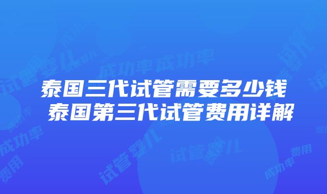 泰国三代试管需要多少钱 泰国第三代试管费用详解