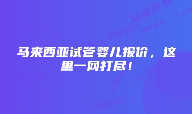 马来西亚试管婴儿报价，这里一网打尽！