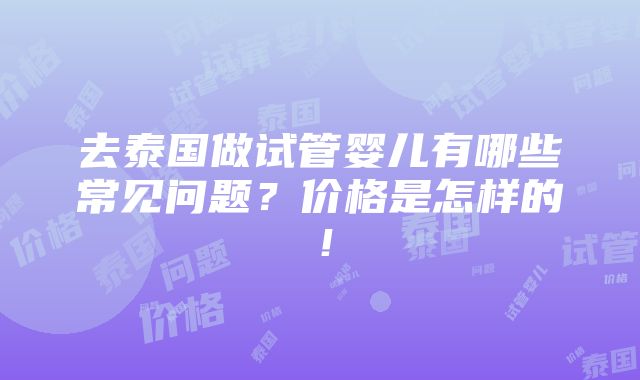 去泰国做试管婴儿有哪些常见问题？价格是怎样的！