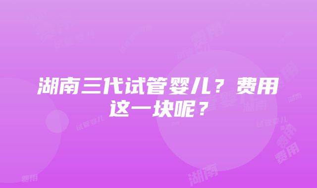 湖南三代试管婴儿？费用这一块呢？