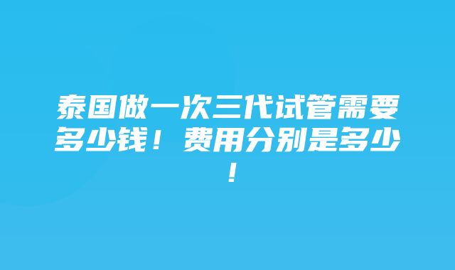 泰国做一次三代试管需要多少钱！费用分别是多少！