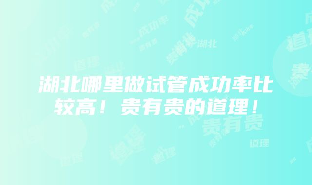 湖北哪里做试管成功率比较高！贵有贵的道理！