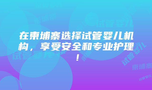 在柬埔寨选择试管婴儿机构，享受安全和专业护理！