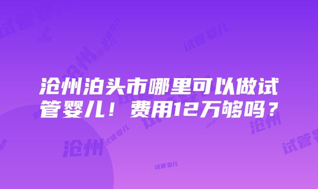 沧州泊头市哪里可以做试管婴儿！费用12万够吗？