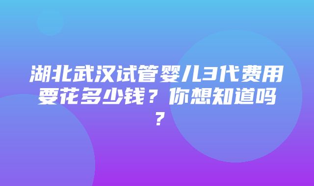 湖北武汉试管婴儿3代费用要花多少钱？你想知道吗？